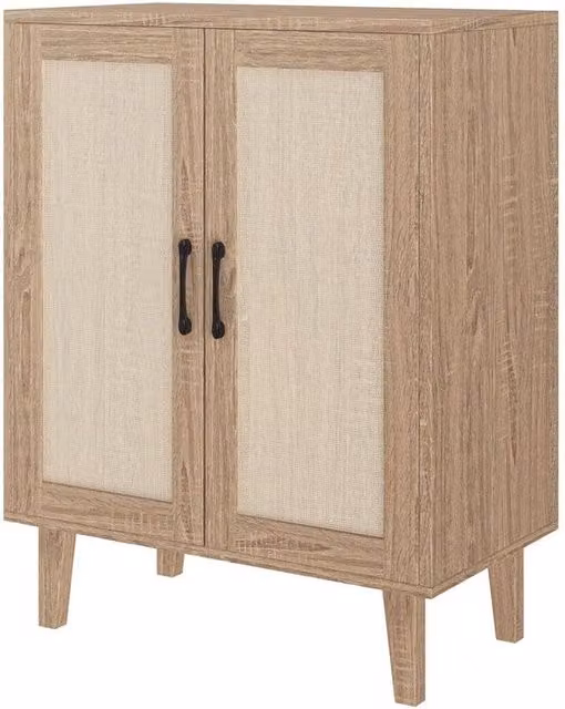 EONLION Rattan 2-Door Storage Cabinet and Sideboard TV Stand in Light Oak – 1