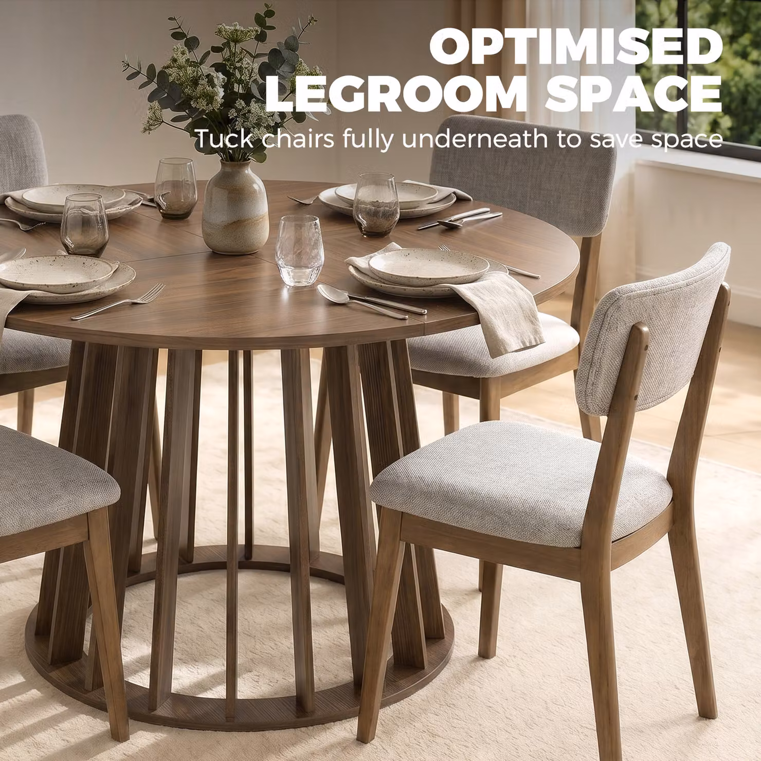 HOMCOM Modern Round Dining Table for 4-6 People, Brown, Diameter: 120 cm, Height: 75 cm – 5