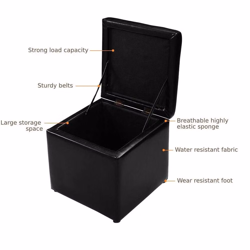 VOGREX Black Faux Leather Cube Storage Ottoman Stool, W/D/H: 40 x 40 x 40 cm – 5