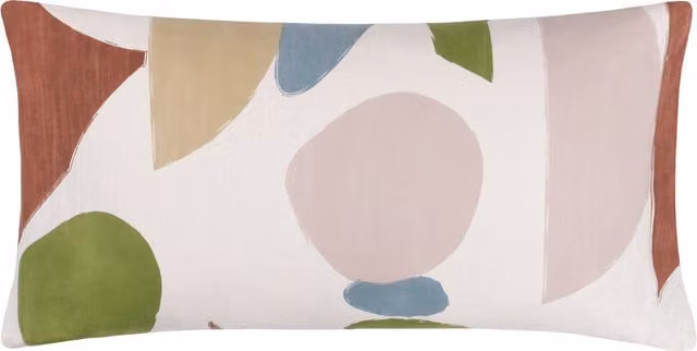 Meta Abstract Rectangular Cushion in Multicolour, Grey and Blue Polyester and Cotton