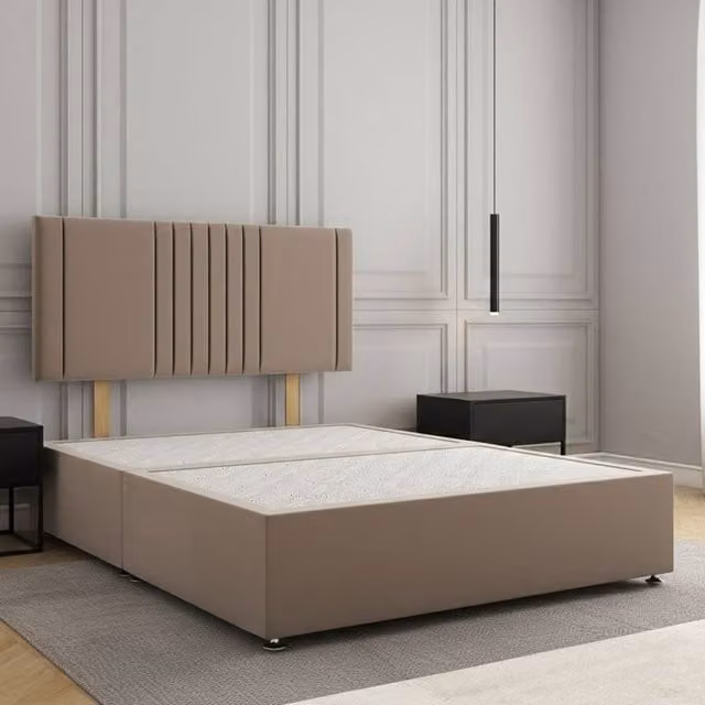 Regional Furnishings Super King Divan Bed in Bronze Plush Velvet with 24 inch Headboard