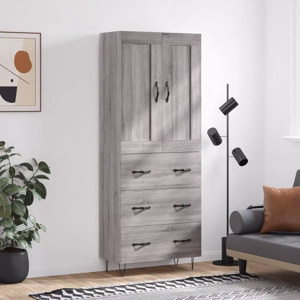 Berkfield Home Grey Sonoma Highboard with Hinged Doors and Internal Shelves, W/D/H: 69.5 x 34 x 180 cm – 2