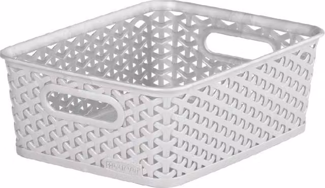 Curver Grey Nestable Plastic Rattan Storage Basket 4L W: 25.5 cm, D: 19.5 cm, H: 10.0 cm