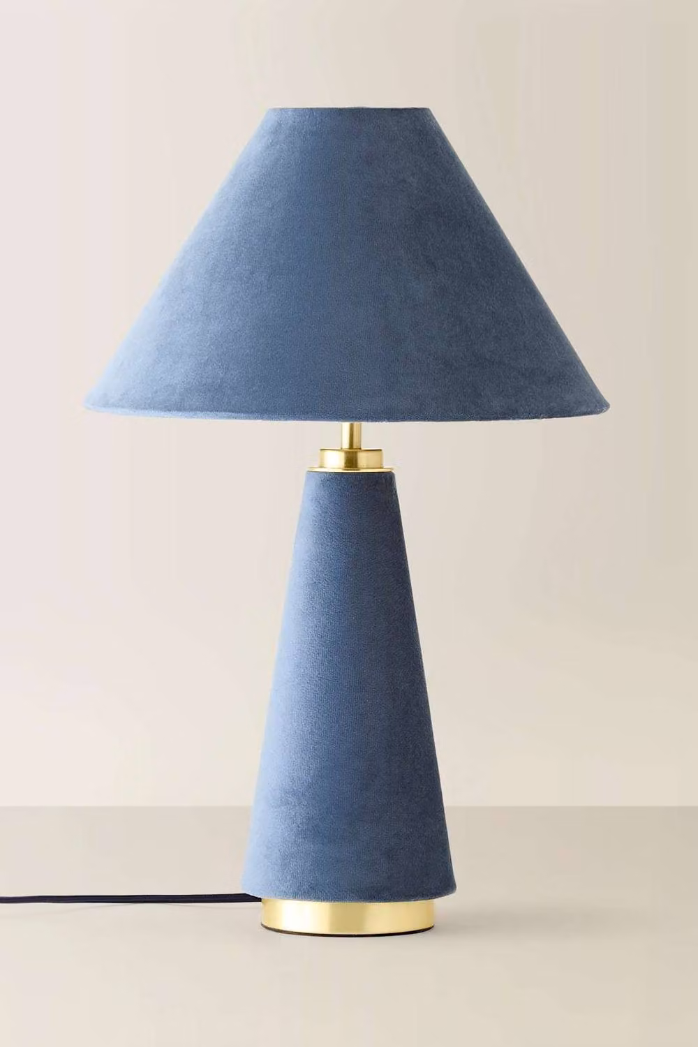 ValueLights Martha Conical Table Lamp with Navy Blue Velvet Boucle Fabric Shade and Gold Brass Metal Base – 2