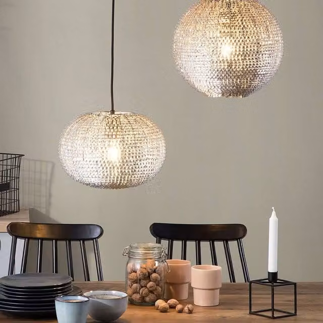 Wyld and Coco Silver Globe Pendant Light with Scale Shade – 1