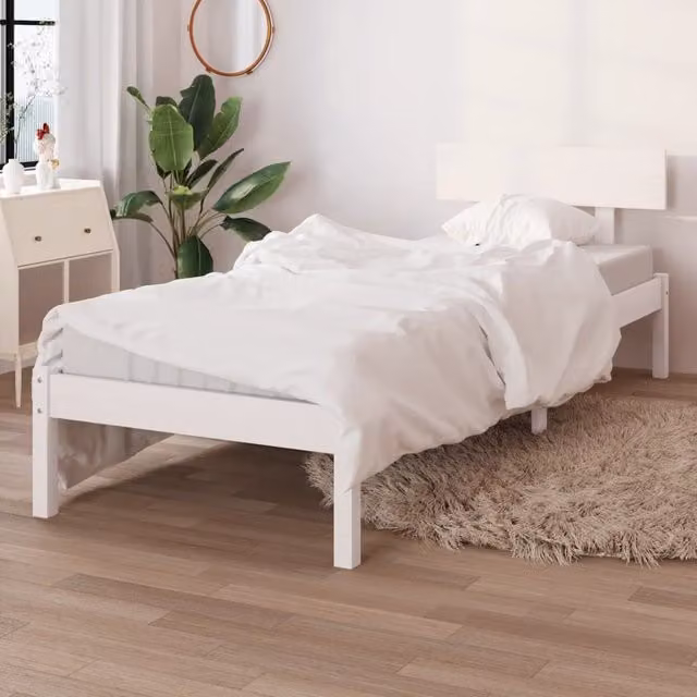 Berkfield Home White Solid Pine Wood Bed Frame W: 100 cm, D: 200 cm