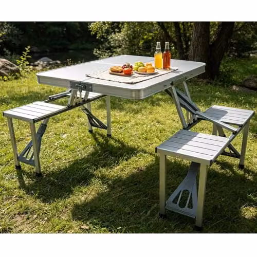 Gr8 Garden Aluminium Folding Camping Table and 4 Chairs Set in Silver – 3