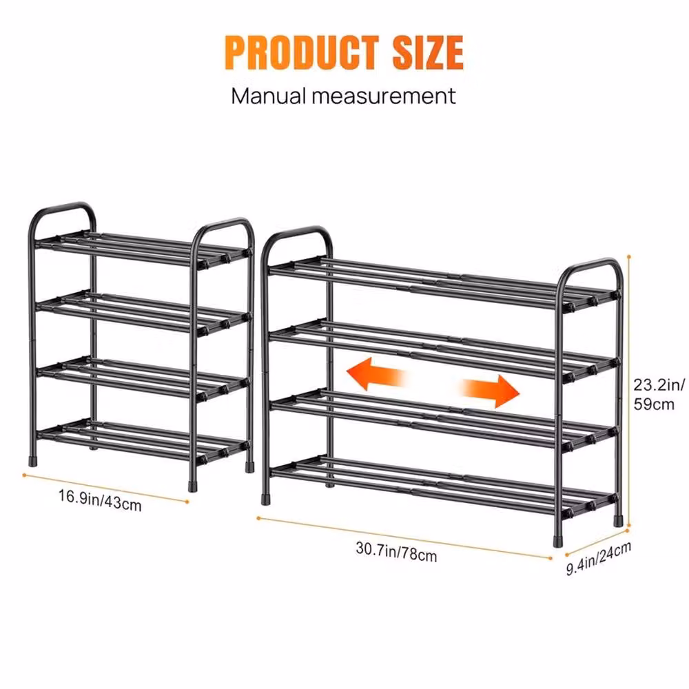 EONLION 4-tier Extendable Metal Shoe Rack Stand in Black, W: 50 cm – 2