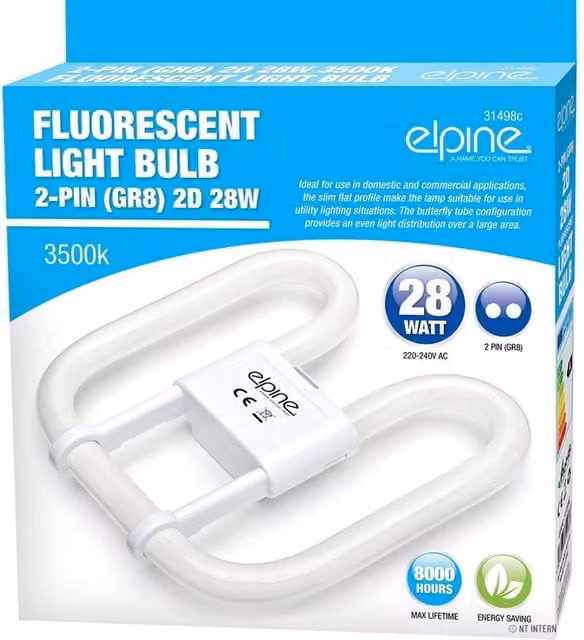 BARGAINS-GALORE Set of 2 White 28W 2-Pin Fluorescent Compact Slim Design Light Bulbs – 1