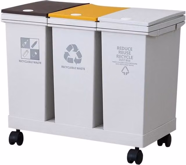 Kelvenix 36L Triple Bin Compartment Waste Utility Bins with Flip Lid in Grey – 1