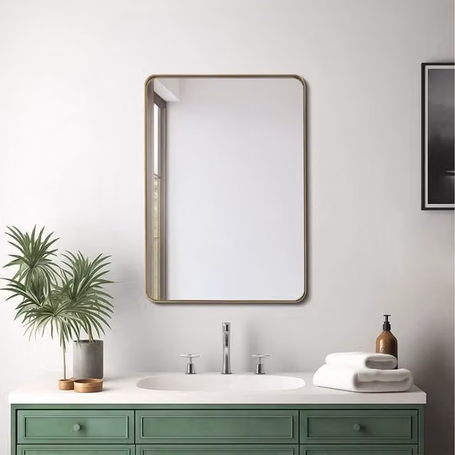 Komore Modern Rectangular Wall Mirror with Metal Frame in Gold