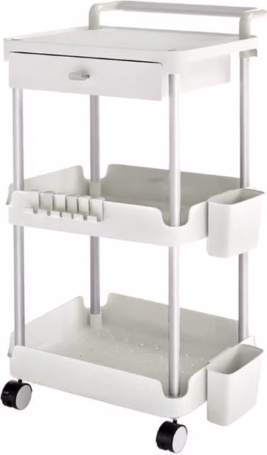 Kelvenix 3-Tier Metal Storage Trolley on Wheels in Matt White, H 76 x W 37 x D 33 cm