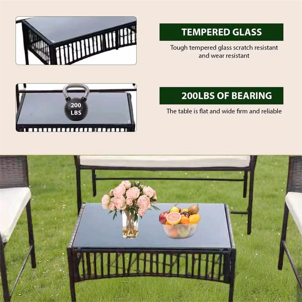 Nordara 4 Piece Multicolour Rattan Garden Furniture Set with Sofa, Chairs and Coffee Table – 4
