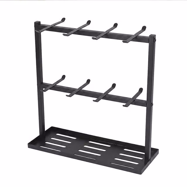 Levede Black Metal Mug Holder Stand with 16 Hooks, Freestanding Countertop Coffee Cup Rack Organiser, W: 42.0 cm, D: 15.0 cm, H: 12.0 cm – 1