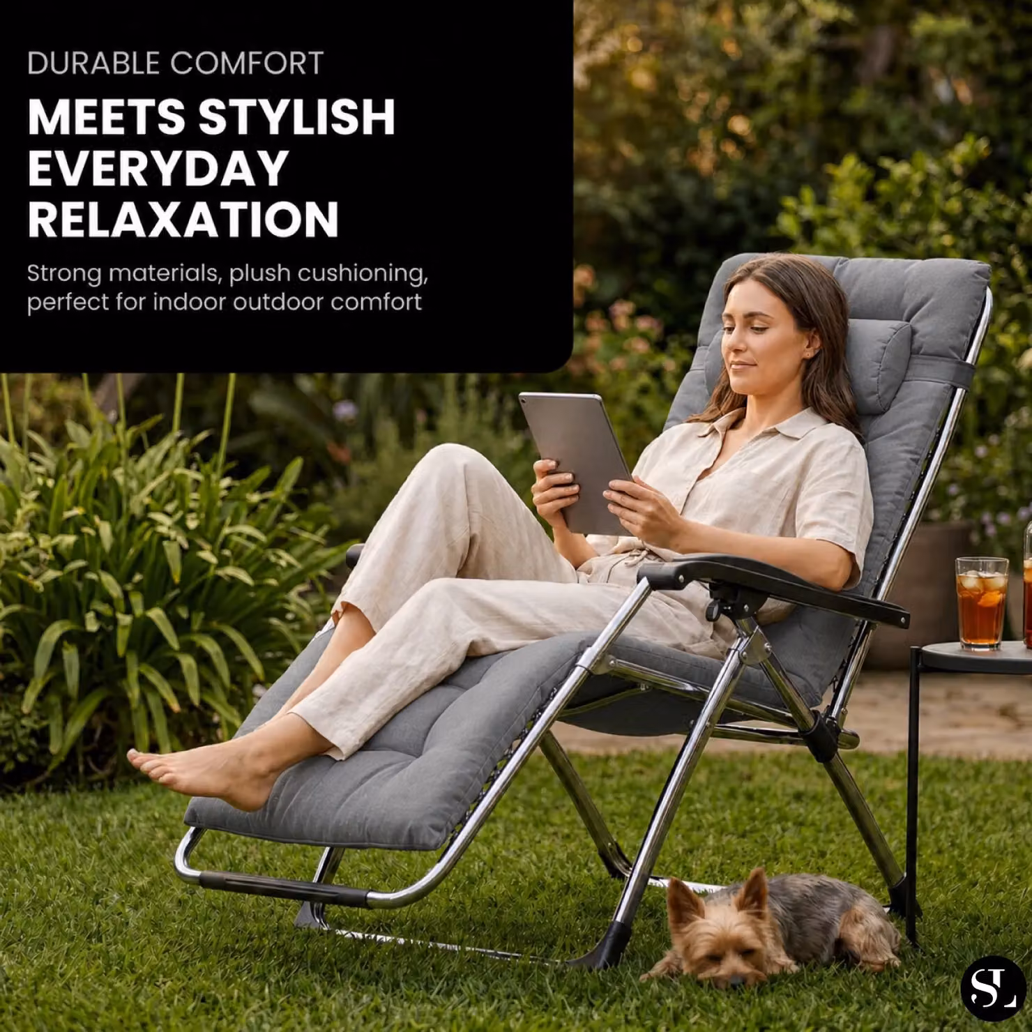 Smart Living Zero Gravity Reclining Chair with Cushion and Pillow in Grey – 3