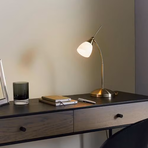 Netlighting Dimmable Task Table Lamp in Antique Brass and White Glass with G9 LED Bulb – 2