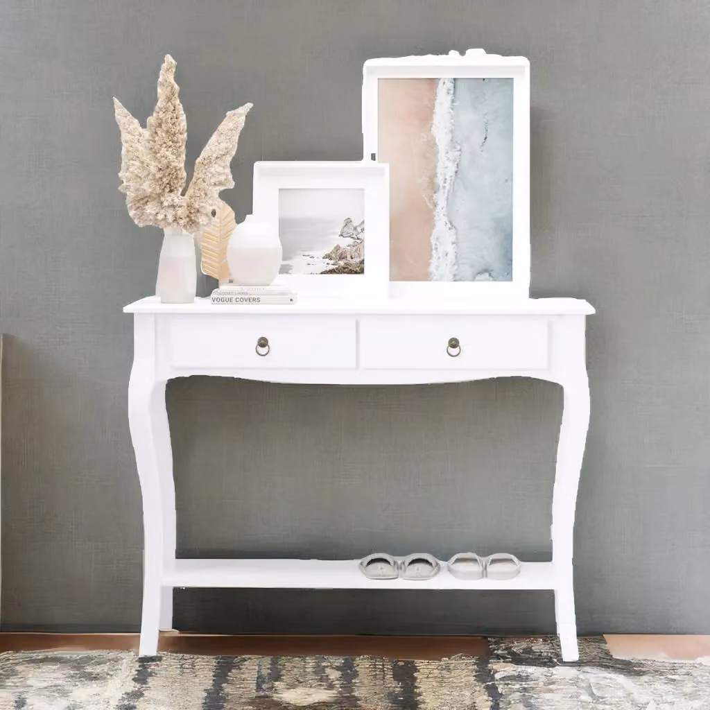 Rafaelo Mobilia Modern White Console Table with 2 Drawers and Shelf, W: 76 cm, D: 33 cm, H: 33 cm – 2