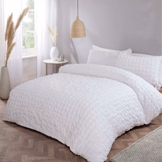 Rapport Home Seersucker Polycotton Duvet Cover and Pillowcase Set, White, W: 140 cm, L: 200 cm