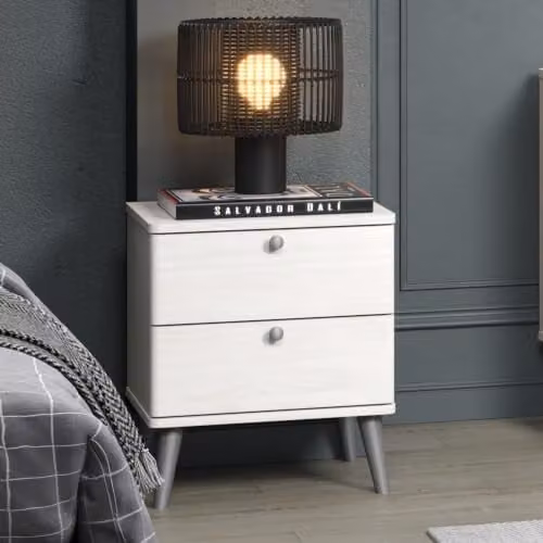 Core Products Augusta Curve 2 Drawer Bedside Cabinet in White Waxed Solid Pine – 2