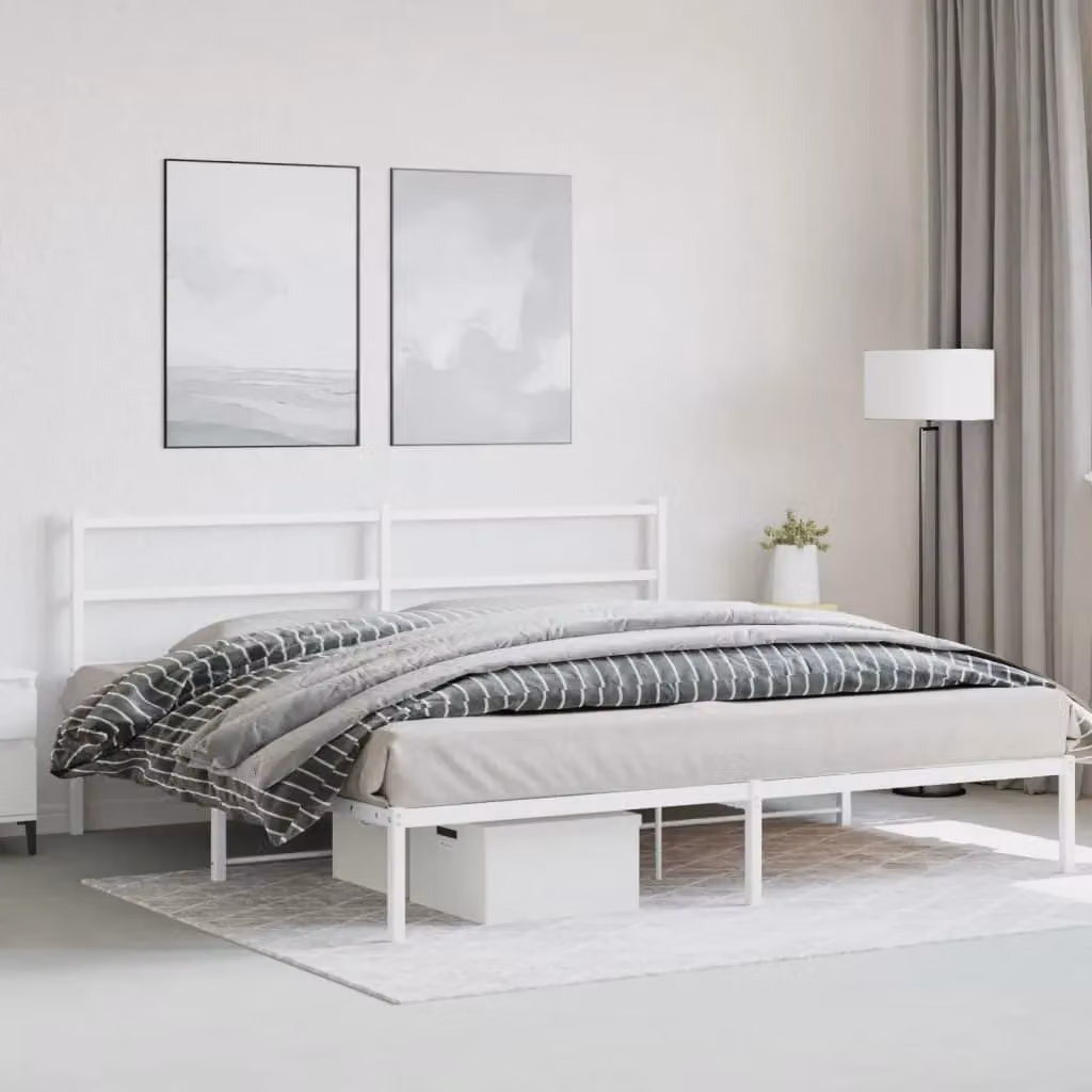 Berkfield Home Metal Bed Frame with Headboard, White, W/D/H: 193 x 203 cm – 3