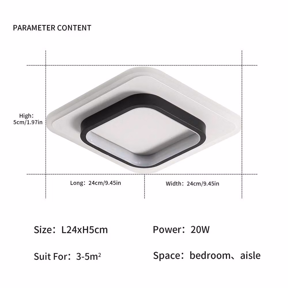 COMELY Modern 24W LED Square Ceiling Light in Black or White with Warm White 3000K Illumination – 4
