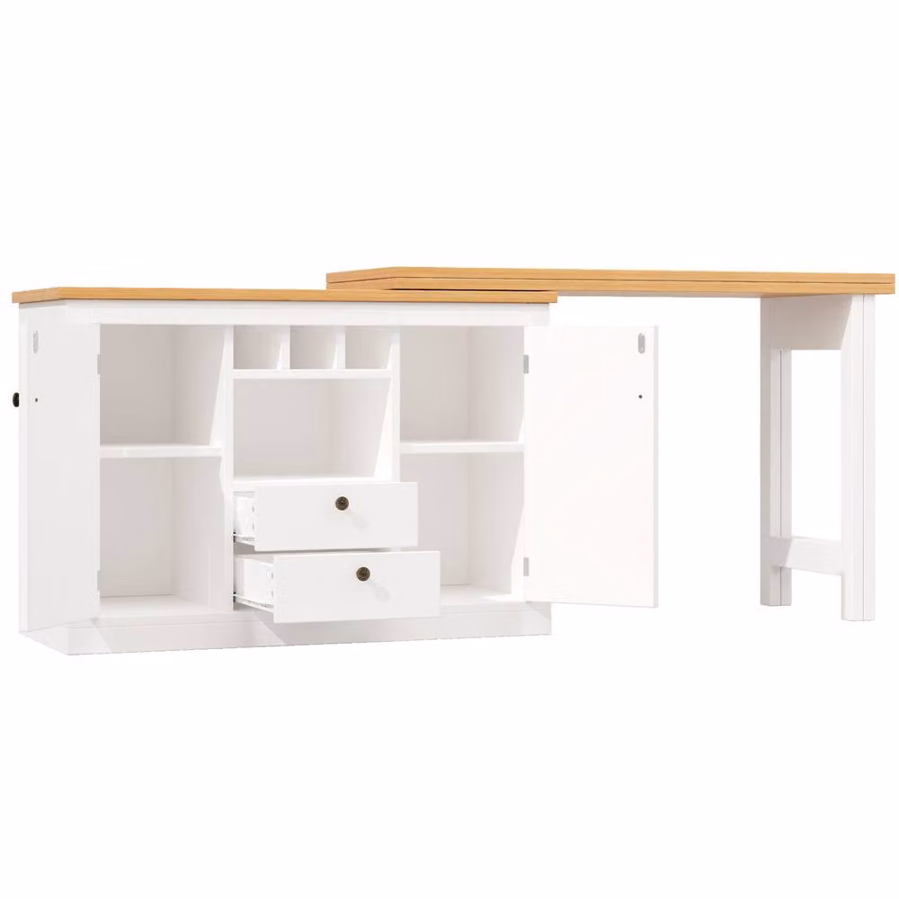STILVORA Extendable Bar Table with Rotating Top and Storage in White – 3