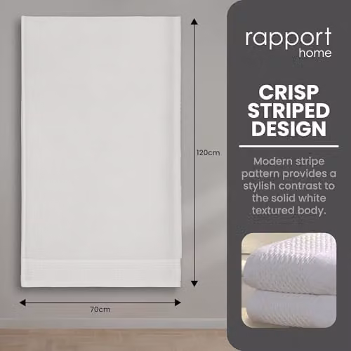 Rapport Home Eden Weave 2-Pack White Cotton Bath Towels, W: 70 cm, H: 120 cm – 3