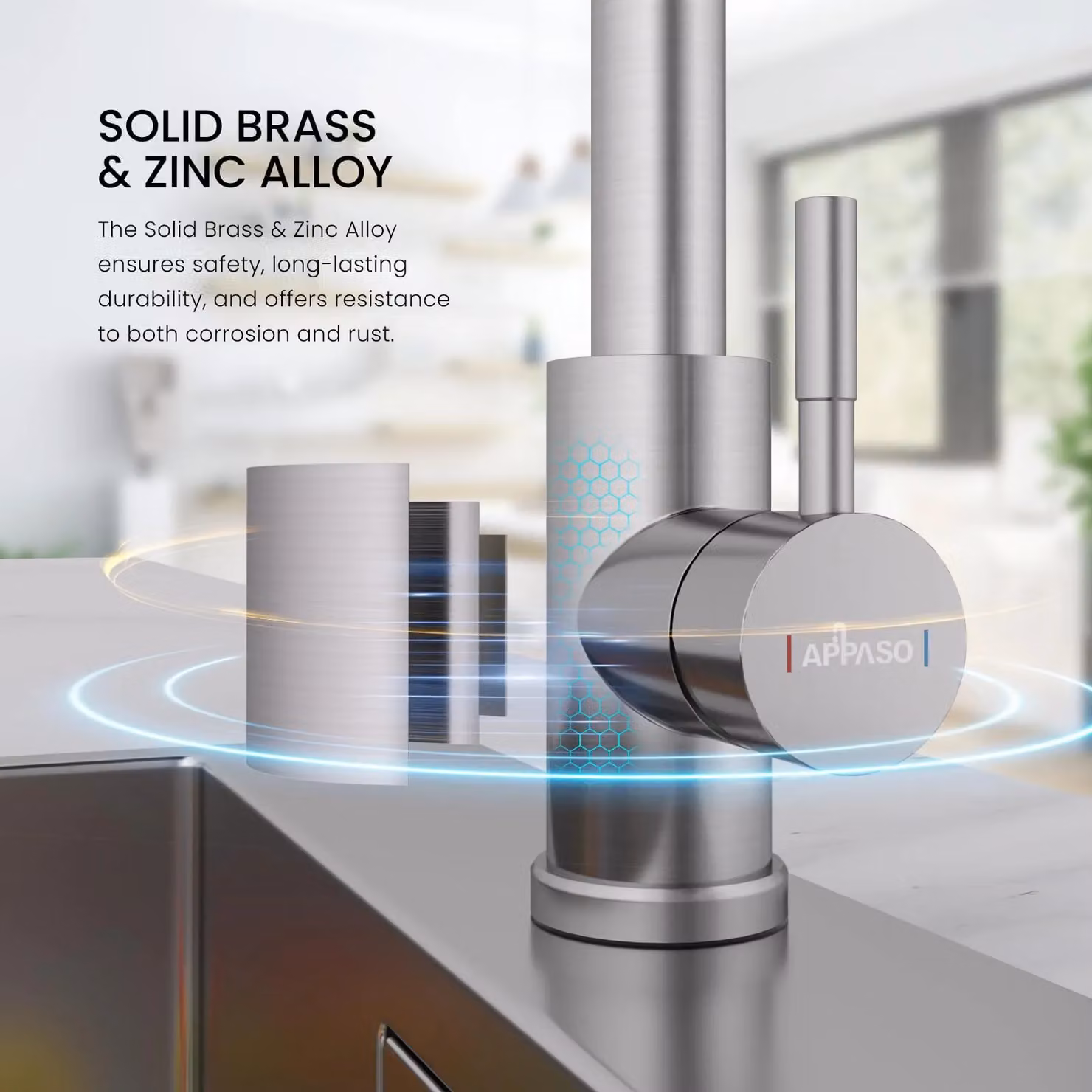 Appaso Waterfall Kitchen Mixer Tap with Pull Out Spray and 360 Degree Swivel in Silver Brushed Steel – 3