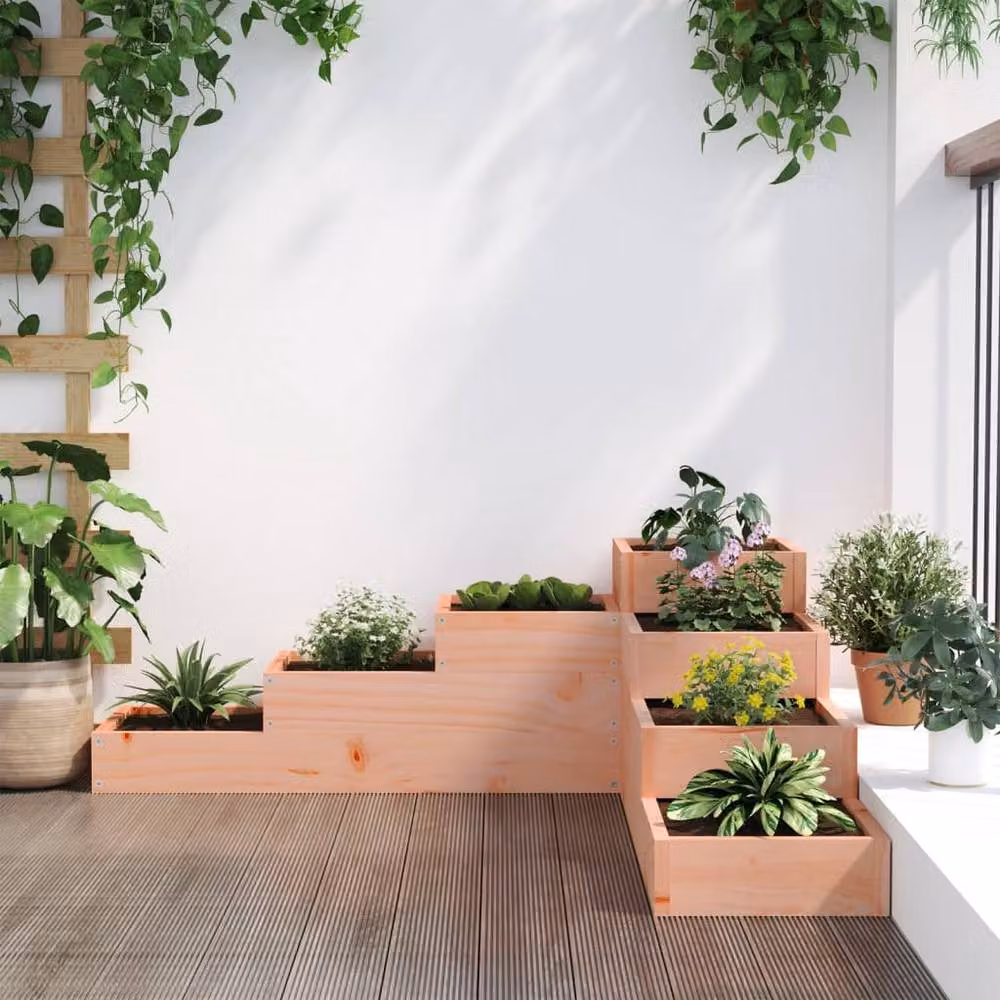 Berkfield Home 4-Tier Solid Wood Garden Planter in Beige, W: 106 cm, D: 104.5 cm, H: 36 cm – 2