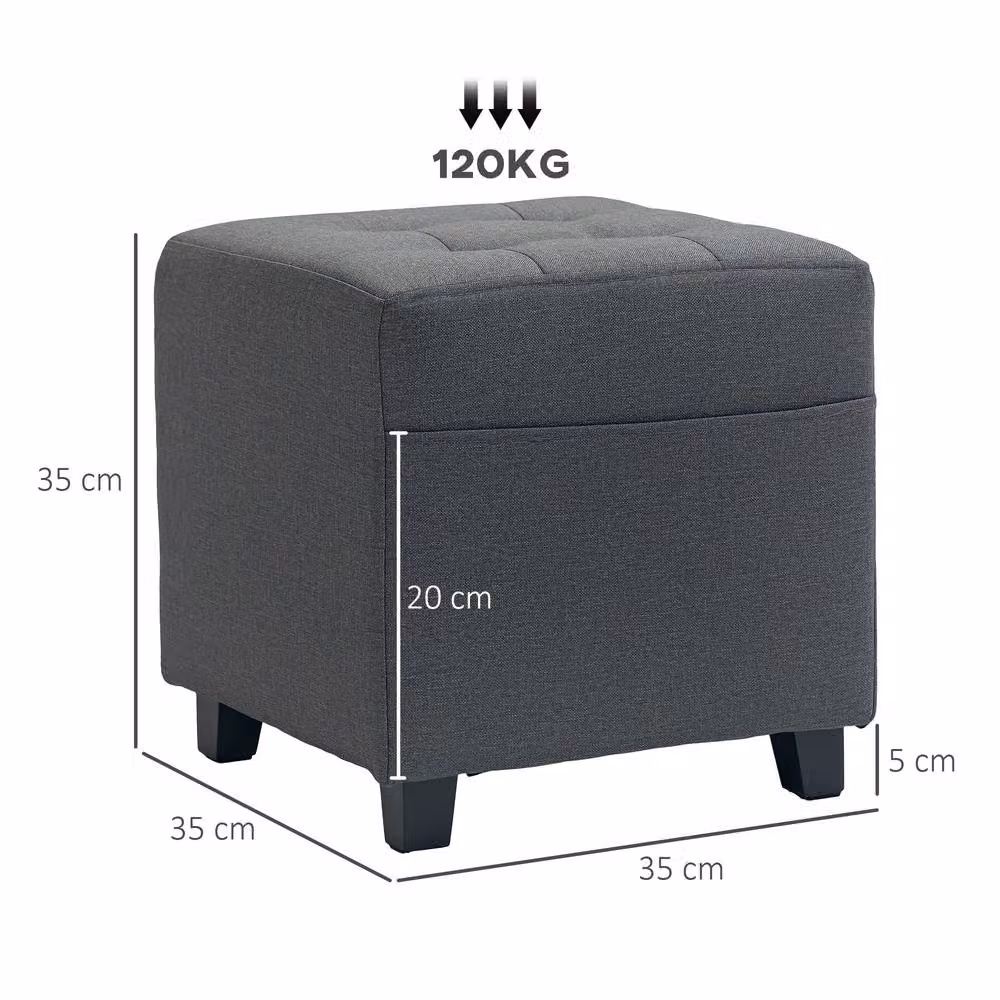 STILVORA Grey Fabric Cube Footstool with Side Pocket, W/D/H: 35 x 35 x 35 cm – 3