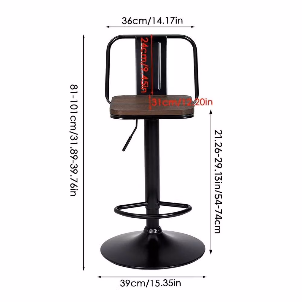 FORGEVIO Set of 2 Industrial Swivel Bar Stools with Wood Seats in Black and Brown – 2