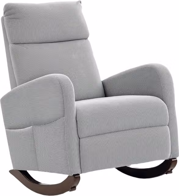 HOMCOM Grey Corduroy Rocking Armchair with Armrests and Rubberwood Legs
