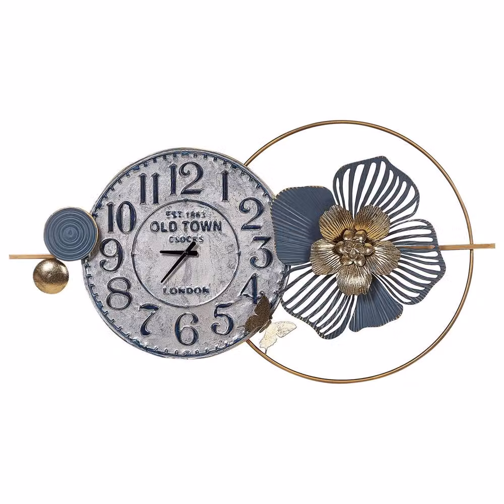 Wyld and Coco Blue Metal Analog Wall Clock with Black Spade Hands, W: 90 cm, H: 49 cm – 2