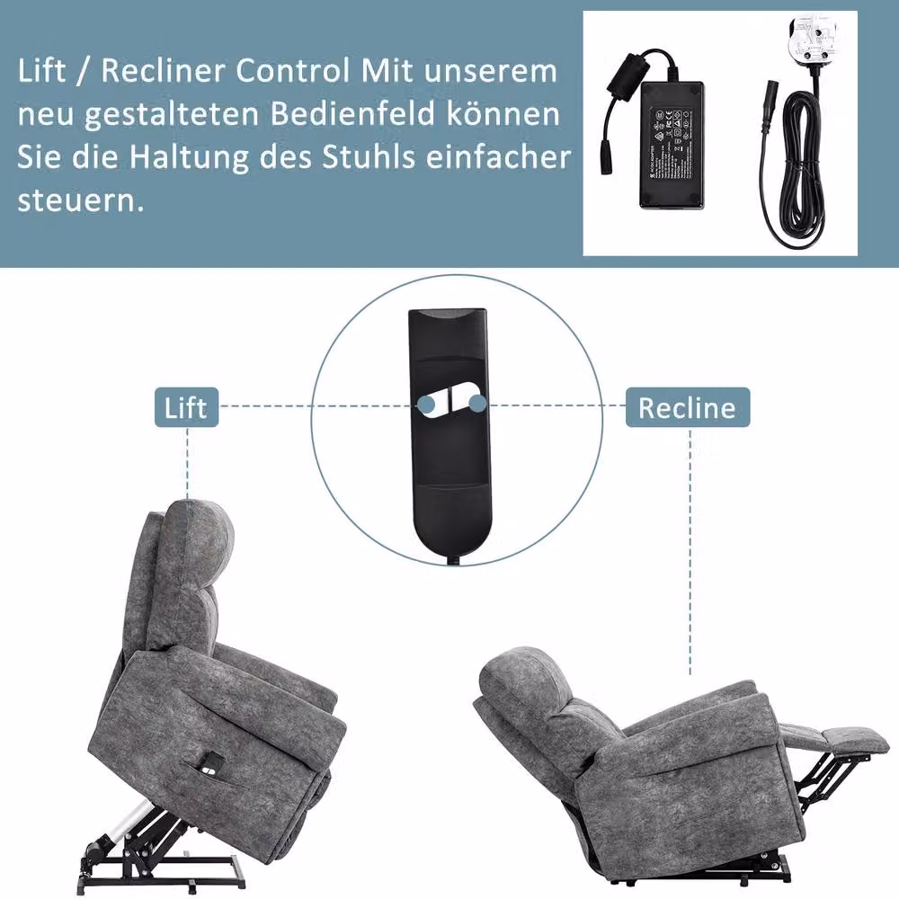 HomeTouch Faux Leather Power Lift Recliner Chair in Grey – 6
