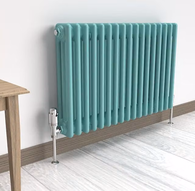 Lux Heat Horizontal 3-Column Steel Radiator in Green/Turquoise, W/D/H: 78.5 x 50 x 50 cm