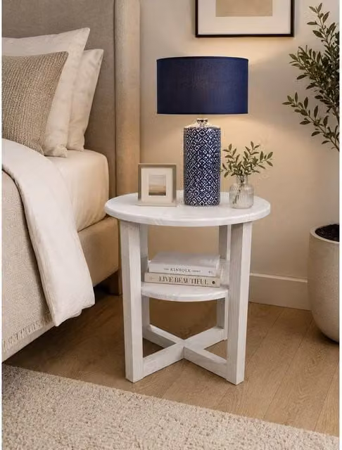 EONLION Modern Round White Matt Wood Side Coffee Table – 1