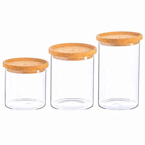 Argon Tableware Scandi Glass Storage Jar Set with Cork Lids in Transparent