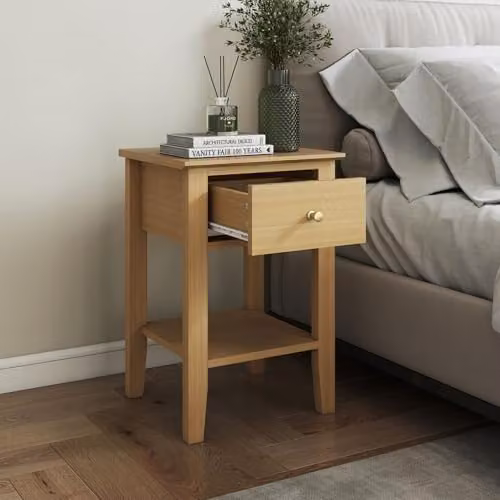 Core Products Henley 1-Drawer Bedside Cabinet in Oak-Effect Brown with Gold Handles – 3