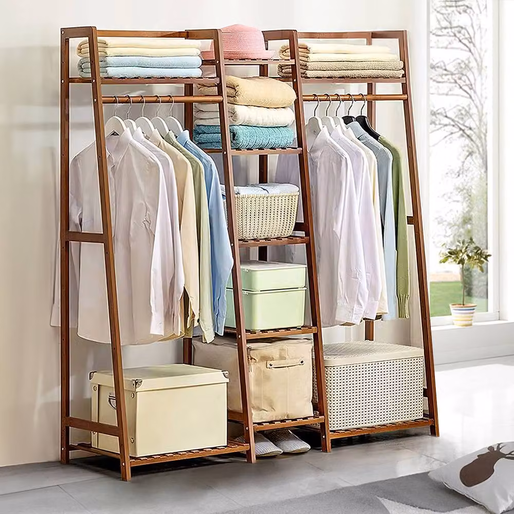 Living and Home Multi-Functional 7 Tier Clothes Hanging Rack and Storage Shelf in Brown – 3