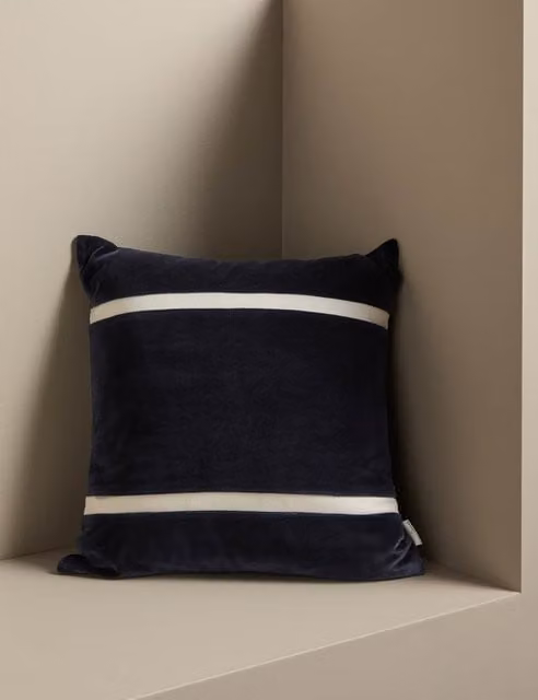 M&S x Kelly Hoppen Navy Blue Striped Pure Cotton Square Cushion
