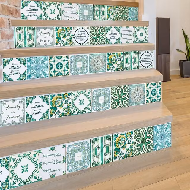 Walplus Tile Look Wall Tile Stickers in Green, White and Yellow, W: 15 cm, H: 15 cm, Pack of 24