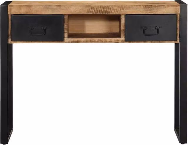 Berkfield Home Rustic Mango Wood Console Table, Brown, W: 100 cm, D: 35 cm, H: 75 cm – 1