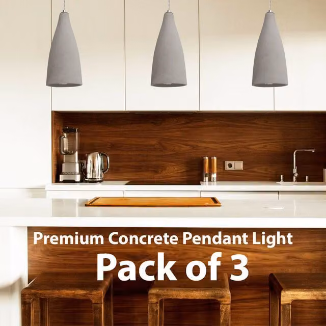 Loops 3x Grey Concrete Industrial LED Pendant Light Kit – 1