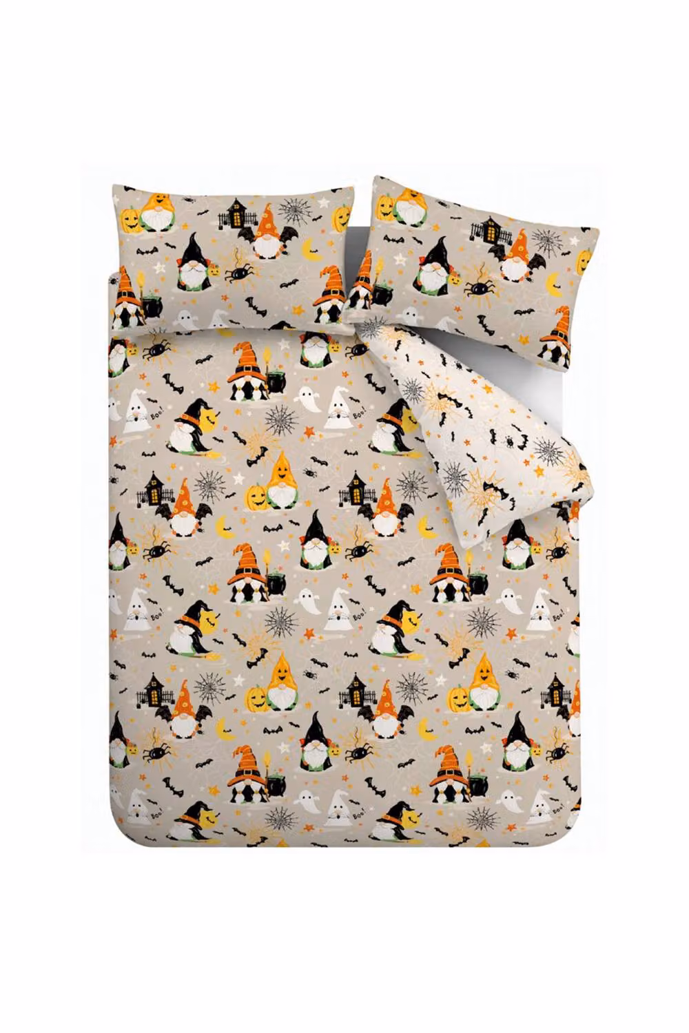Catherine Lansfield Halloween Gonks Reversible Microfibre Double Duvet Cover Set and Pillowcases in Natural/Beige, Duvet Cover: 200 x 200 cm, Pillowcase: 50 x 75 cm – 3