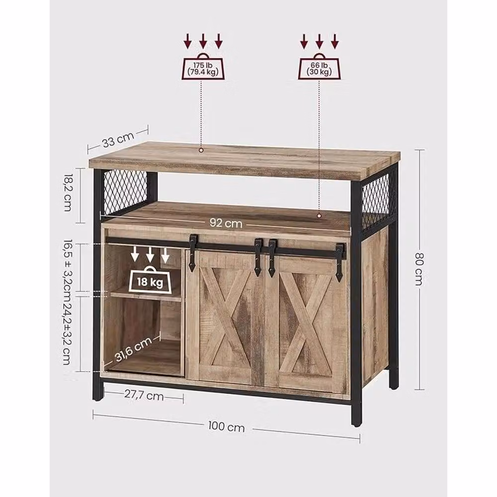 VOGREX Natural Sideboard Buffet with 2 Sliding Barn Doors in Brown – 3