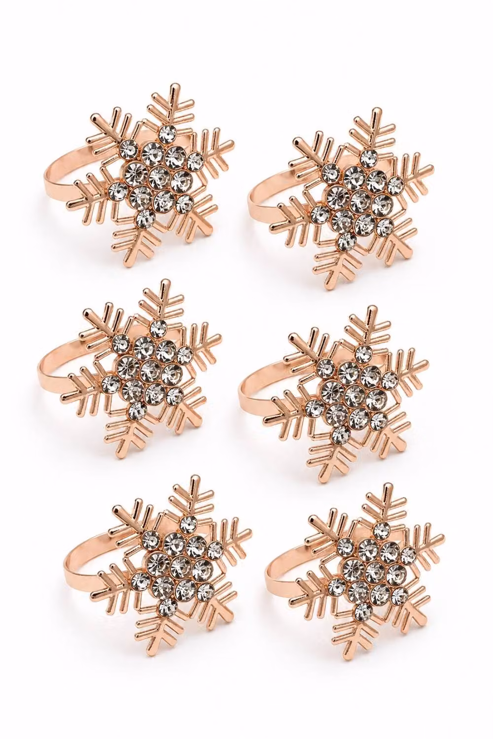 Lovii Set of 6 Luxury Rose Gold Rhinestone Snowflake Napkin Rings – 2
