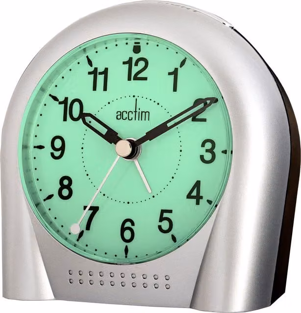Acctim Sweeper Smartlite Analog Quartz Tabletop Alarm Clock in Silver with Illuminated Display and Snooze Function