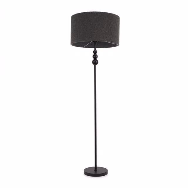 ValueLights Black Stacked Ball Floor Lamp with Charcoal Boucle Shade and LED Bulb