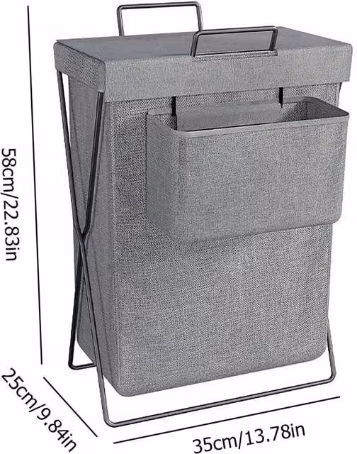 Kelvenix Grey Collapsible Laundry Basket with Removable Hanging Fabric Bag – 1