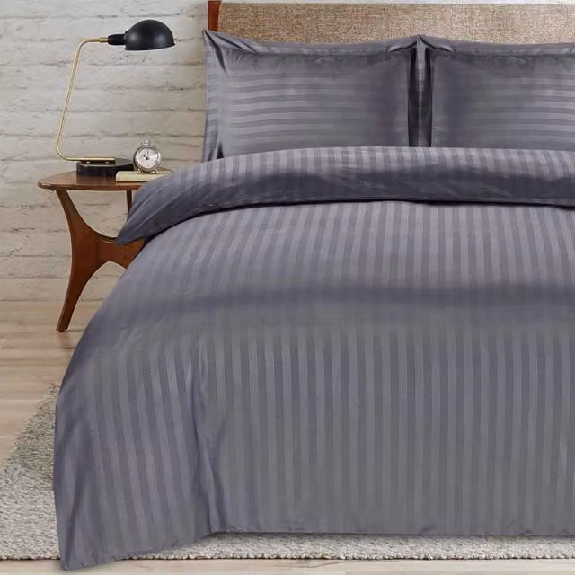 Casabella Grey Striped Duvet Cover and Pillowcase Set, 200 x 200 cm